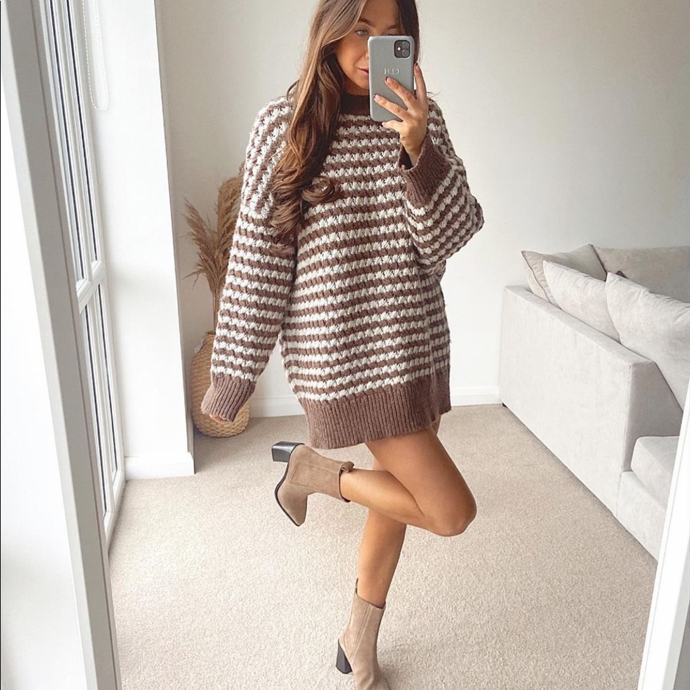 Zara Bloggers Favorite Striped Chunky Sweater Brown NWT